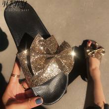 IN 2020 Women's Glitter Slippers Woman Bling Bowtie Slides Ladies Casual Female Beach Shoes Women Flat Crystal Flip Flops 2024 - buy cheap