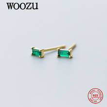 WOOZU Genuine 925 Sterling Silver Minimalism Square Green Zircon Stud Earring For Women Party Girl Korean Punk Rock Jewelry Gift 2024 - buy cheap