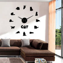 Reloj de pared grande con diseño de gato gris sin marco, pulsera decorativa con diseño de gato británico, números de Silueta De Gato, Moderno 2024 - compra barato