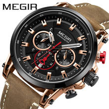 Megir relógio masculino de marca luxuosa com carcaça vazada, multifuncional esportivo com pulseira de couro, data, relógio masculino de pulso 2024 - compre barato
