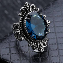 Milangirl-Anillo de cristal azul marino para mujer, accesorio de joyería ovalado, de Color plateado, tailandés, Vintage, europeo y americano 2024 - compra barato