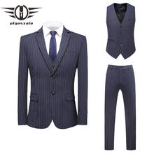 Traje a rayas para hombre, de 3 piezas traje Masculino, color negro, azul marino, gris, para boda, ropa Formal, Q904 2024 - compra barato