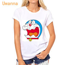 Camisetas estampadas de Doraemon para mujer, camiseta de dibujos animados, camiseta de manga corta con cuello redondo, camisetas blancas informales 2024 - compra barato