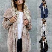 Faux Fur Coat Women Autumn Winter Warm Soft Cardigan Fur Jacket Female Plush Overcoat Pocket Casual Teddy Hooded Outwear 2024 - buy cheap