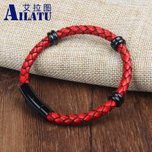 Ailatu Genuine Leather Bracelet Stainless Steel Magnet Bangles Handmade Personalized Jewelry Present, Gift, Accessories 2024 - купить недорого