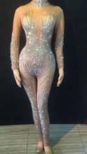 Traje elástico con diamantes de imitación plateados, mono desnudo Sexy para actuaciones, mono femenino para cantante, ropa de escenario, Ropa de baile de cumpleaños 2024 - compra barato