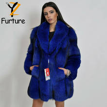 YZ Woman Winter Fashion Sliver Fox Fur Jackets Dyed Blue Coat Genuine Fox Fur Loose 70CM Long Outerwear Full Pelt Real Fur Coats 2024 - buy cheap