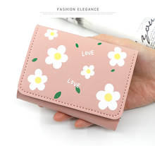 Japanese Mini Wallet Female Small Ultra-thin Cute Floral Tri-fold Leather Coin Purse Simple Short Student Mini Card Holder 2024 - buy cheap