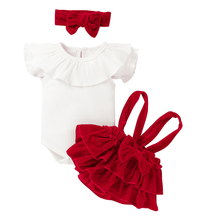 Newborns Girl Three Piece Set Infant'S Ribbed Flying Sleeve Ruffled Romper Velvet Suspender Skirt Hair Band For Baby Leisure 2024 - buy cheap
