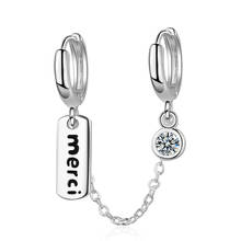 ANENJERY 925 Sterling Silver 1PC Punk Double Ear Hole Letter "Merci" Hoop Earring With Cubic Zircon Earrings For Women S-E962 2024 - buy cheap