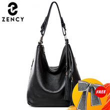 Zency Fashion Women Shoulder Bag 100% Genuine Leather Daily Casual Shopping Hobos Classic Black Tote Handbag Crossbody Bags 2024 - buy cheap
