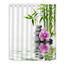 Cortina de ducha con diseño de orquídeas, visillo de tela de poliéster impermeable con diseño de orquídeas, piedras de masaje, agua, Spa, India 2024 - compra barato