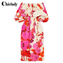 CHICLADY runway designer celebrity style flower printed midi slash neck high waist summer party dresses for women lace up mujer 2024 - buy cheap