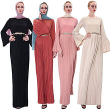 Muslim Women Abaya Pleated Robe Maxi Dress Flare Sleeve Gowns Belt Kaftan Jilbab Ramadan Islamic Prayer Clothing Worship Service 2024 - buy cheap