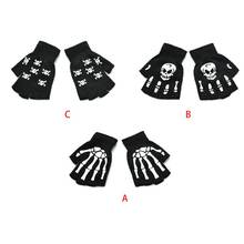 Unisex Adult Halloween Skeleton Skull Half Finger Gloves Glow in the Dark Fingerless Stretch Knitted Winter Mittens 2024 - buy cheap