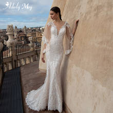 Adoly Mey Elegant Scoop Neck Button Mermaid Wedding Dresses 2020 Gorgeous Appliques Brush Train Princess Bridal Gown Plus Size 2024 - buy cheap
