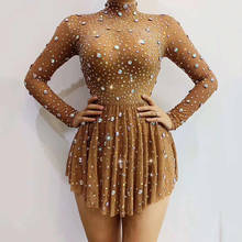 2020 Sexy Rhinestone Dress DJ Bar Nightclub Female Singer Mesh Elastic Party Dress Performance Stage Costume Multicolor DQS5016 2024 - buy cheap