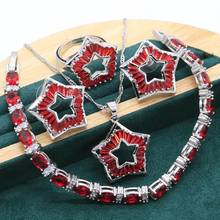 Personalized Star Red Topaz 925 Sterling Silver Jewelry Set for Women Bracelet Earrings Necklace Ring Wedding Christmas Gift 2024 - buy cheap