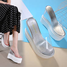 14cm Sexy Summer Women Clear Transparent Platform Wedges Sandals Ultra High Heels Wooded Mule slippers Shoes Outdoor Creepers 2024 - buy cheap