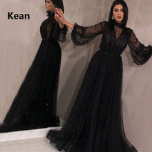 Vestido de noche musulmán negro, con mangas abullonadas, perlas de encaje para ocasiones especiales, fiesta islámica, Dubai, caftán árabe saudita, baile de graduación 2024 - compra barato