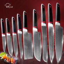 Набор кухонных ножей, ножи повара, японский нож 7CR17 440C из высокоуглеродистой нержавеющей стали, набор острых ножей с узором в решетку 2024 - купить недорого