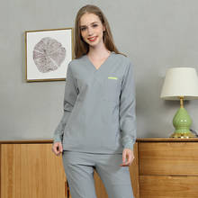 Gray Scrub Uniform Women Men Nursing Workwear Scrubs Set Anti-static Top and Pant V Neck Working Suits Solid Color 301-21 2024 - buy cheap