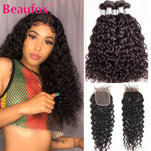 Beaufox Water Wave Bundles With Closure Brazilian Hair Weave Bundles With Closure Remy Curly Human Hair 3 Bundles With Closure 2024 - buy cheap