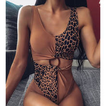 Misswim sexy leopardo imprimir ternos de uma peça oco para fora roupa de banho mulher push up maiô feminino banhistas monokini maiô novo 2024 - compre barato