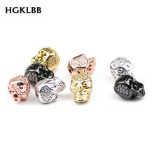 HGKLBB 2pcs White Zirconl Fury Skull Pendant Copper Spacer Charms Loose beads for Jewelry making bracelet Necklace DIY Findings 2024 - buy cheap