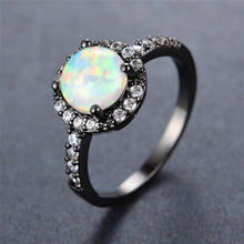 Cute Female White Fire Opal Ring Fashion 14KT Black Gold Wedding Rings For Women Promise Love Round Engagement Ring 2024 - buy cheap