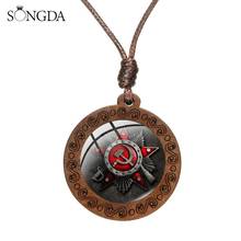 Retro USSR Soviet Army Red Star Icon Necklace CCCP Russia Emblem Communism Wooden Pendant Adjustable Rope Chain Necklace 2024 - buy cheap