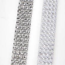 promotion!2mm 4rows 1cmwidth Crystal Clear Stones Silver Hot Fix Rhinestone Mesh Trimming Aluminium base Pasted Sew-on Net Drill 2024 - buy cheap