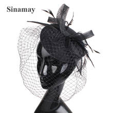 Women Ladies Mesh Black Fascinator Hat Hair Clip Fancy Veils Headwear For Ladies Occasion Party Fancy Feather Hair Accessories 2024 - buy cheap