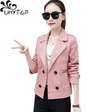UHYTGF Women spring autumn jacket Quality suede short Windbreaker female fashion Double breasted casual slim thin tops coats 662 2024 - buy cheap