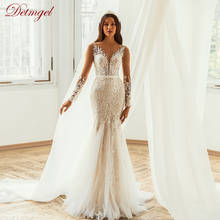 Detmgel Luxurious V Neck Mermaid Line Handmade White Wedding Dress New Lace Beaded Appliques Court Train Bridal Wedding Dress 2024 - buy cheap