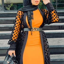 Donsignet Muslim Woman's Dess Muslim Fashion Muslim Cardigan Middle East Women Dot Net Yarn Cardigan Long Dress Dubai Abaya 2024 - buy cheap