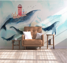 Papel tapiz 3D personalizado, mural nórdico creativo, acuarela, ballena oceánica, pintura interior para habitación de niños 2024 - compra barato