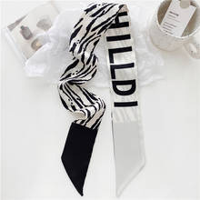 Luna&Dolphin Women Slim Long Scarf 95x6cm Black White Zebra Striped Chiffon Silk Tie Letter Printed Bag Ribbon Headbands Choker 2024 - buy cheap