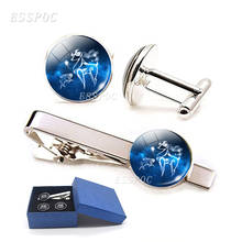 Handmade Fashion Men Jewelry 12constellations Glass Cabochon Silver Plated Cufflinks and Tie Clips for Husband Birthday Gifts 2024 - buy cheap
