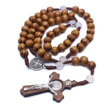 Fashion Handmade Round Bead Catholic Rosary Cross Religious Wood Beads Men Necklace Charm Gift 2024 - buy cheap