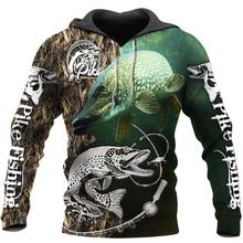 Sudadera con capucha para hombre, con estampado 3D de Pike Fishing, chaqueta informal con cremallera, DY80, Unisex, nueva moda de otoño 2024 - compra barato