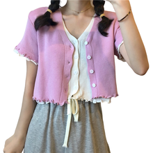 Cardigã de malha feminino, uma peça, blusa curta de verão 2024 - compre barato