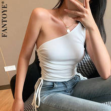 FANTOYE One-Shoulder Sleeveless White Crop Tops For Women Sexy Backless Tank Top Streetwear Female Ruched Fold Drawstring Tops 2024 - buy cheap