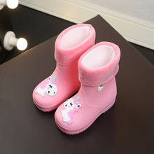 New Children Rain Boots For Girls Rubber Rainboot Boys Baby Girl Pvc Warm Kids Waterproof Shoes Modis Cartoon Unicorn Removable 2024 - buy cheap