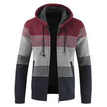 2021 Autumn Men's Jackets Striped Knitted Sweater Coat Men Winter Thick Hooded Cardigan Jumpers Men Zipper Fleece Coats 2024 - buy cheap