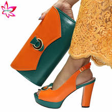 Туфли на очень высоком каблуке и сумочка в африканском стиле; Босоножки высокого качества; Подходящая сумка оранжевого и зеленого цвета для королевской вечеринки 2024 - купить недорого