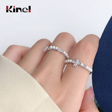 Kinel 925 Sterling Silver Pearl Ring Adjustable INS Cross Pearl Zircon Finger Ring Korea Jewelry Woman Gift 2020 New 2024 - buy cheap