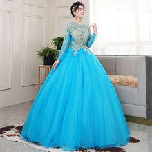 Vestido azul cielo De manga larga para baile De graduación, traje De quinceañera con bordado De lujo, 2021 2024 - compra barato