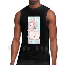 Ecchi-camisetas sin mangas de algodón 100% para mujer, chaleco de Manga de Anime, Ecchi Hentai, bragas japonesas, medias sexys en azul, rosa y Pastel 2024 - compra barato