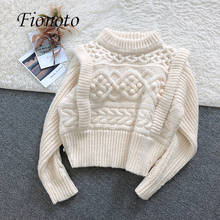 Fionoto-suéter de punto de Color sólido para mujer, jersey de cuello redondo, tejido de dos lanas falsas, suéteres de punto cuteknit, otoño e invierno, 2021 2024 - compra barato